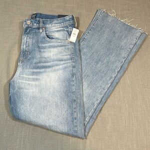 Gap Jeans Wm 10/30 Tall High Rise Ankle Flare Raw Hem Distressed Lightwash 90s